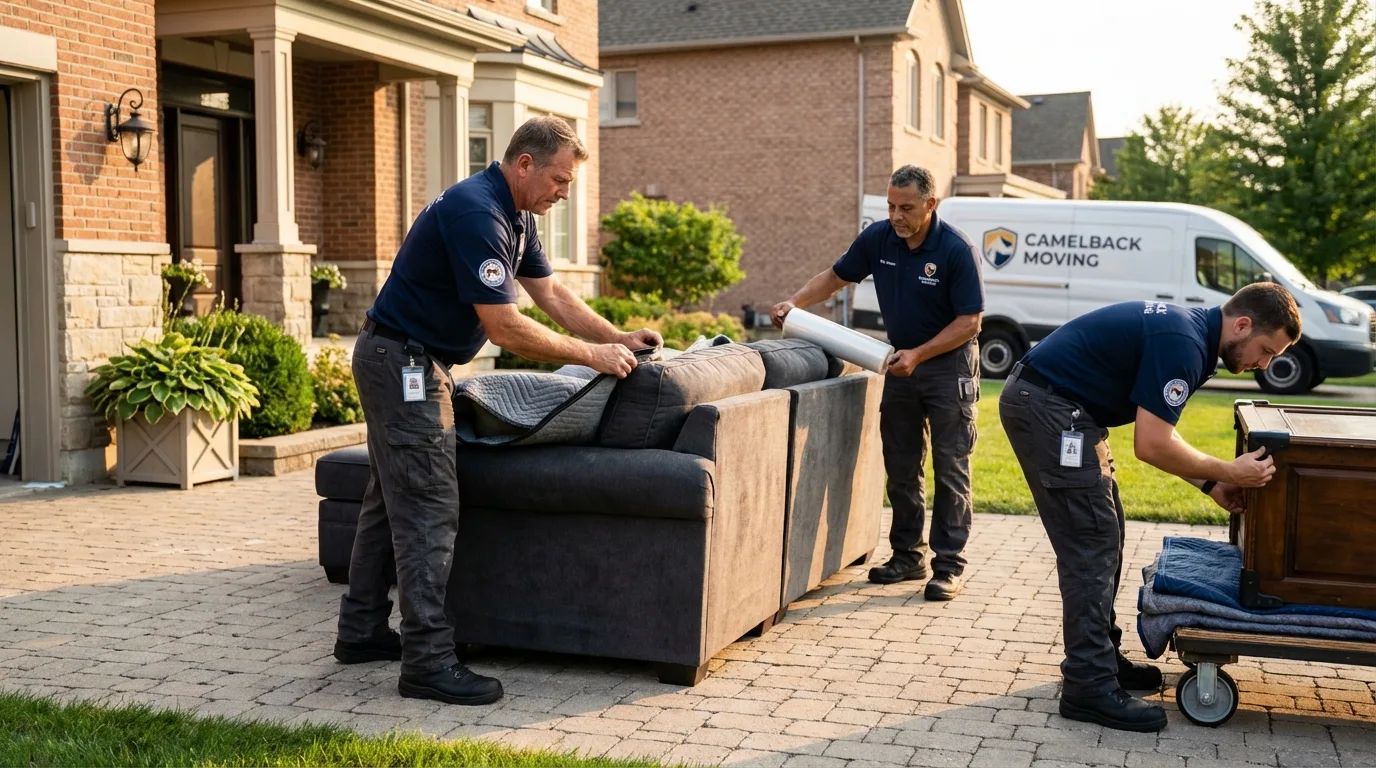Large estate moving crew wrapping furniture in Charlemont, MA