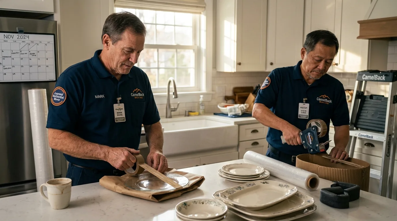Professional crew packing kitchen dishware in Charlemont, MA